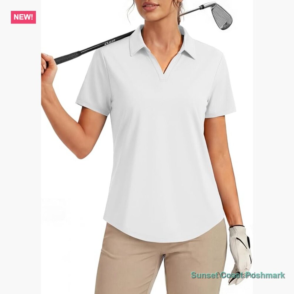 Women's Quick Dry Polo Shirt UPF 50+ Polyester Spandex V-Neck